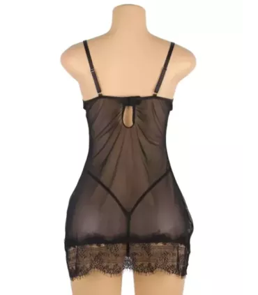 Sexy Black Soft Eyelash Lace Sheer Babydoll Set 5