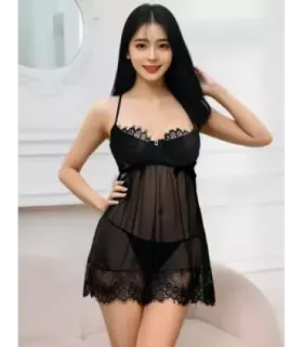 Sexy Eyelash Lace Mesh Cross Straps Push Up Nightdress 1