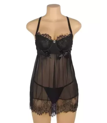 Sexy Eyelash Lace Mesh Cross Straps Push Up Nightdress 5