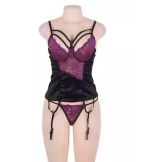 Sexy Purple Lace Bustier Lingerie Set With Bra Rim 3