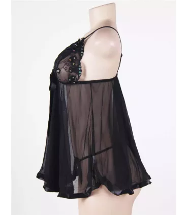 Camisón de noche con encaje y pedrería | Loto Atelier