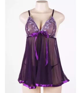 Camisón de noche con encaje y pedrería