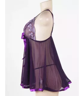 Camisón de noche con encaje y pedrería