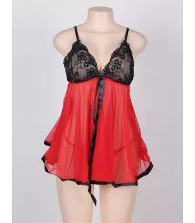 Camisón de noche con encaje y pedrería