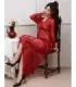 Sexy Red See-through V Neck Long Nightdress With Thong 6