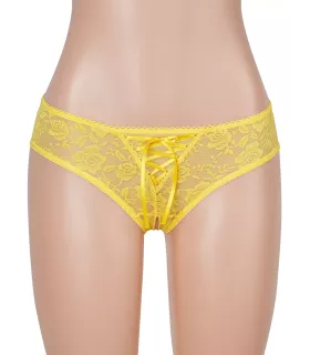 Tanga de encaje con tiras y entrepierna abierta